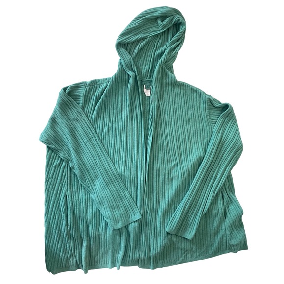 Barefoot Dreams Sweaters - Barefoot Dreams CozyChic Ultra Lite Ribbed Hooded Cardigan Green 3X READ